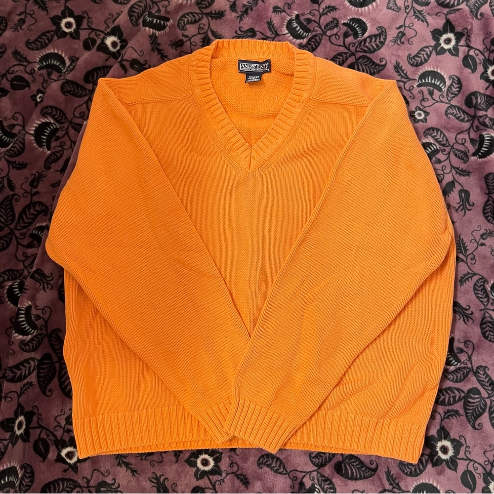 Lands' End Peachy Orange V-Neck Sweater